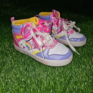JoJo Siwa Girl's Hi Top Sneakers Heart Rainbow Bow purple pink cupcake Size 1